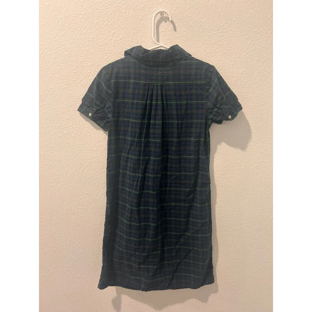 Lands End Kids Blue Green Plaid Pintuck Bib Peter Pan Collar Dress Size 7